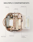 EACHY Travel Makeup Bag, Large Capacity Cosmetic Bag for Women, Waterproof PU Leather, Flat Open Portable Toiletry Bag for Skincare, Brushes & Travel Essentials
