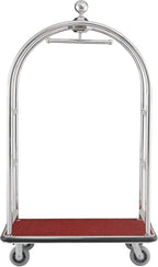 Global Industrial Silver Stainless Steel Bellman Cart Curved Uprights 6" Rubber Casters, 41-1/4"L x 24" W x 73" H, Hotel Luggage Cart for Commercial Use, Condos, Resorts
