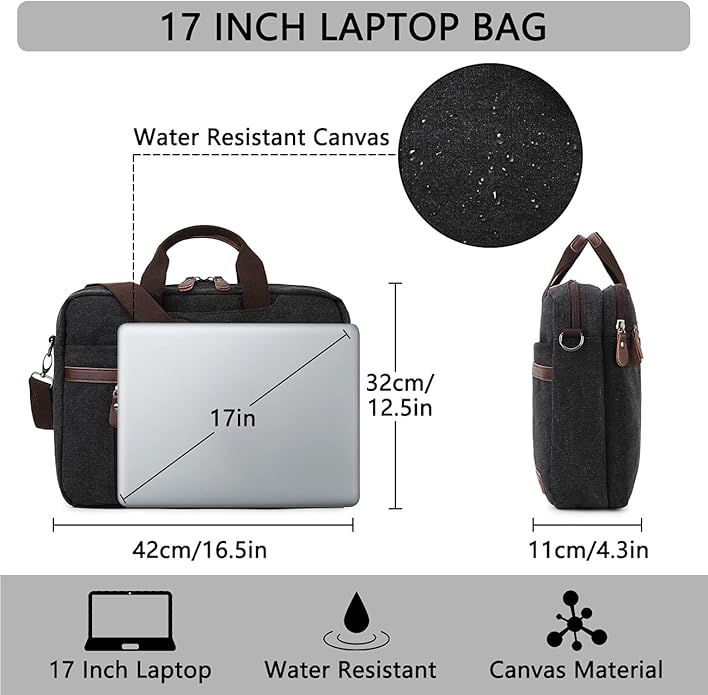 RAVUO Messenger Bag for Men, Water Resistant 17.3 inch Laptop Business Briefcase Canvas Shoulder Satchel for Work Business…