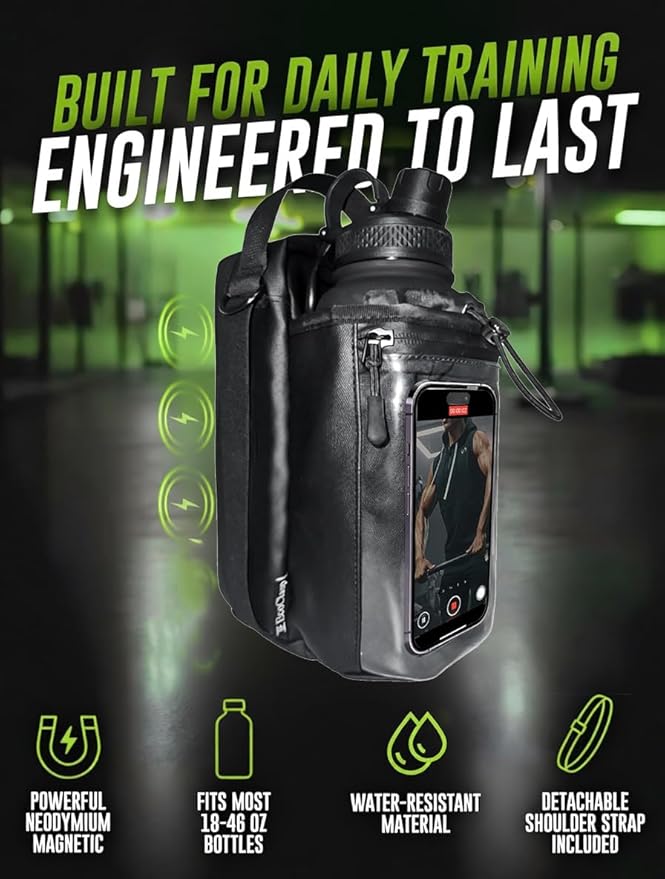 Magnetic Gym Bag Water Bottle Holder Small Gym Bag for Men, Gym Gifts, 11LB Strong Grip Waterproof 900D