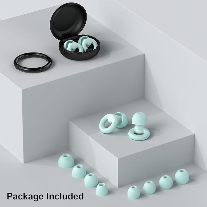 JUSTRVN Ear Plugs for Sleeping, 2 Pairs of Reusable Earplugs for Noise Reduction 25dB-30dB with 8 Ear Tips, Soft Hearing Protection Ear Plugs for Concert,Noise Sensitivity, Study & Work