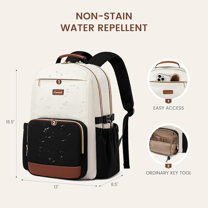 LOVEVOOK Laptop Backpack for Women with Pouch Pocket for Large Capacity Cup,17 Inch Teacher Nurse College Work Backpack Purse,Waterproof Laptop Bag Computer Back Pack for Travel, Khaki-Coffee-Black