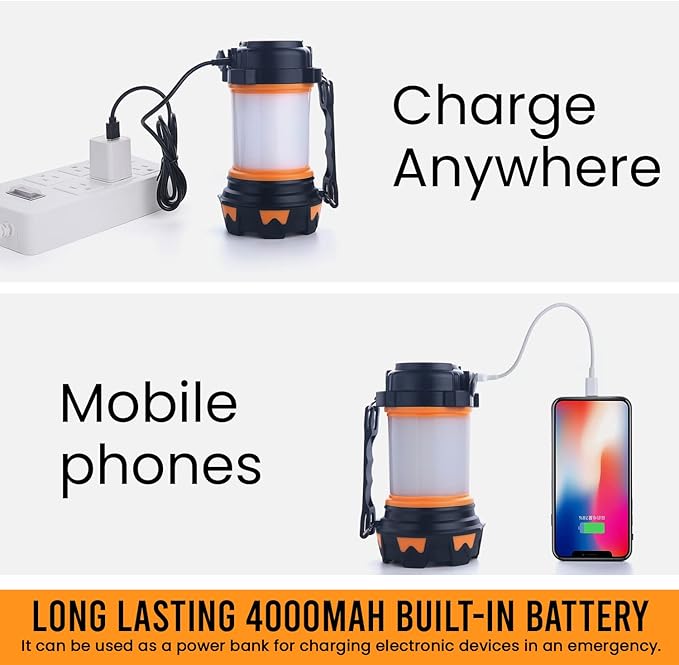 AYL LED Camping Lantern Rechargeable, Super Bright Lantern Flashlight and 360 Degree Illumination, Power Bank, IPX4 Waterproof for Hurricane Emergency Survival, Power Outages, Hiking, Home, Tent Light