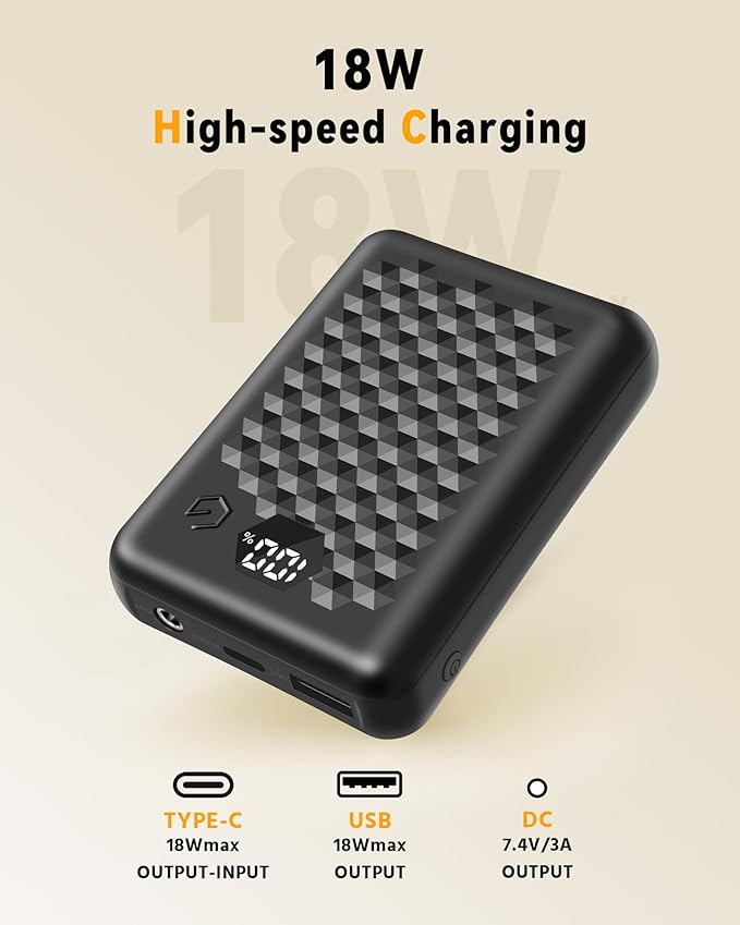 MNZZ 7.4v 14000mAh Rechargeable Power Bank Capacity Portable Battery Charger for Graphene Heated Jackets Heated Vests Type-C Input，USB Type-C DC Output Cell Phone Portable Battery Bank