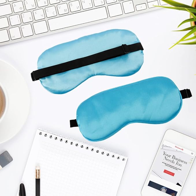 2 PCS Blue Silk Sleep Mask - Eye Masks for Sleep, Blindfold Travel Eye Mask - Shade Cover for Sleeping - Men & Women