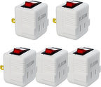 Elecan 2 Prong Outlet Extender with On/Off Switch (5 Pack), Power Switch Outlet Adapter Wall Tap, Energy Efficient Adapter for Small Appliances, Space-Saving Design, Travel Essentials,ETL Listed,White