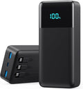 Portable Charger Power Bank 60800mAh,25W USB C Fast Charging Battery Pack with 3 Built in Cables & LED Display,6 Output 2 Input Travel Essentials Phone Charger for iPhone 17/16/15,Android etc (Black)
