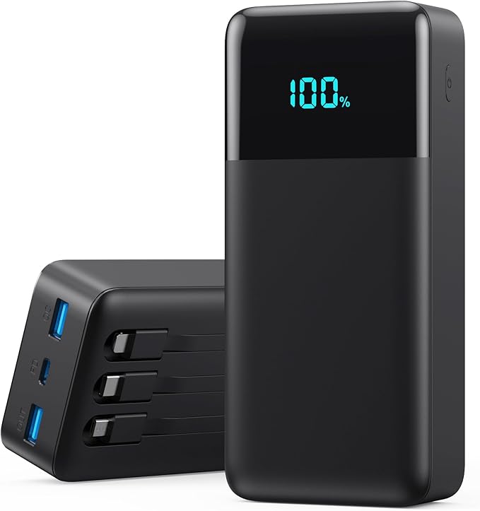 Portable Charger Power Bank 60800mAh,25W USB C Fast Charging Battery Pack with 3 Built in Cables & LED Display,6 Output 2 Input Travel Essentials Phone Charger for iPhone 17/16/15,Android etc (Black)