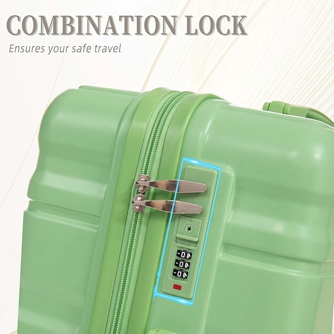 3-Piece Hard Luggage Set (20” 24” 28”) with Spinner Wheels, TSA Combination Lock, ABS Hard Shell Luggage, Suitcase Set with Carry On, Medium & Large Checked Bags for Men, Women(Green)
