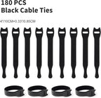 OneLeaf 180PCS Reusable Cable Ties, Black Adjustable 4-Inch Cord Organizer Ties, Multi-purpose Hook Loop Cable Management Wire Ties for Organizing Home, Office, Data Centers (OL-VCT-SG)