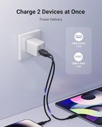 wegear USB C Fast Charging Charger, 30W Dual-Port GaN Nano Charger with Foldable Plug for iPhone 16/15 Series, iPad, Galaxy S24 Ultra and More Series, (White, 2 Pack)