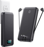 Portable Charger with Built-in AC Plug and Cables,13800mAh USB C Fast Charging Power Bank,Travel Essentials Portable Phone Charger Battery Pack for iPhone 17/16/15/14/13,Galaxy,Android-Graphite Black