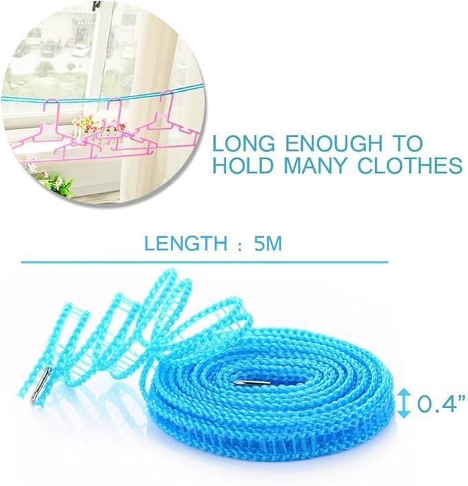 2 Pack Nylon Clothesline Windproof Clothes Drying Rope Travel Clothes Line Portable Laundry Line Hanger Rope for Indoor Outdoor Camping Home Hotel Random Color (Pack of 2 Clothesline(3m & 5m))