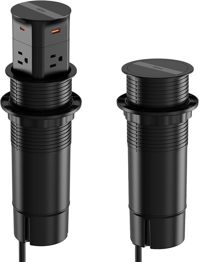 Pop up Outlet for Countertop,PD 20W USB C Fast Charging,3.15" Desk Grommet Power Station,4 Outlets,4-USB, Kitchen Island Pop Up Electrical Outlet, Office Recessed Power Supply,6ft Cord, Black