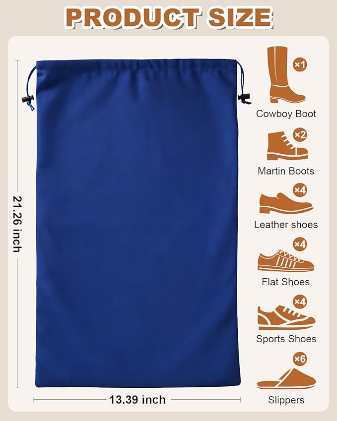 2 Pcs Shoe Bags for Travel, 21.2"x13.3" Large Boot Bags for Cowboy Boots, Washable Velvet Dust Bag with Drawstring for Dress Shoes, Handbags and Clothing, Suitable for Travel and Home Storage