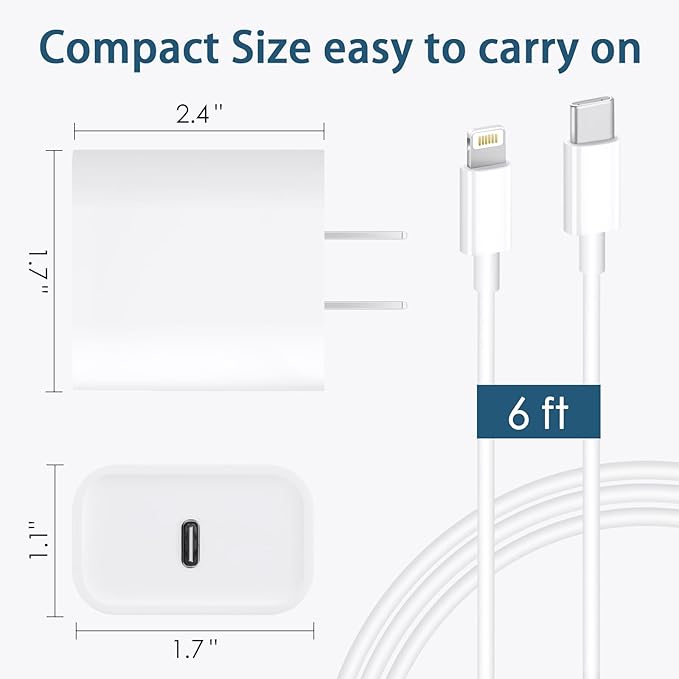 CXX Charger for iPhone 20W Fast Charging [MFi Certified, 2-Pack] USB-C PD Block & 6FT Cable Compatible with iPhone 14/13/12/11/Pro/Plus/Max/Mini/SE, iPad & More