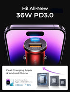 LISEN 2-Pack USB C Car Charger Adapter Fast Charge, 48W All Metal Cigarette Lighter USB Charger for iPhone 15 Smallest Flush Car Charger USB C for iPhone 14 Pro Max 13 12 Galaxy S23/22 iPad Pro-Red