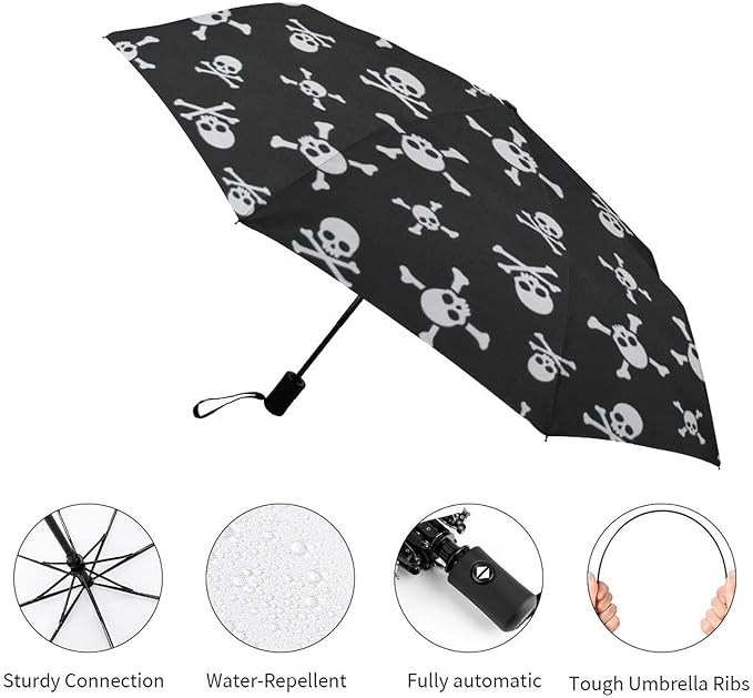 AMRANDOM Travel Folding Umbrella Automatic Open Tri-Fold For Car Rain Outdoor Use For Car Rain Outdoor Use With Black Anti-Uv Coating