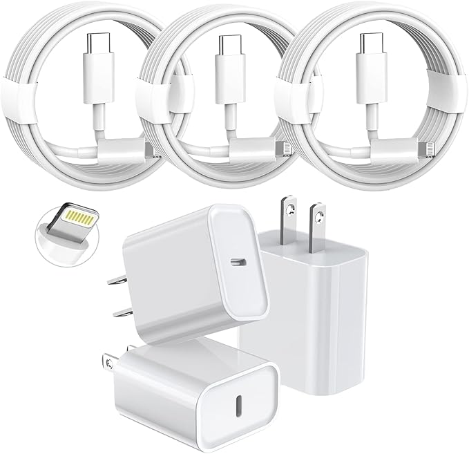 3 Pack Fast Charger iPhone,【Apple MFi Certified】6FT iPhone Charger Fast Charging USB C Block Wall Adapter 6 Foot Type C to Lightning Cable for iPhone 14 Pro Max/14 Plus/13 Pro/12/12Pro/11/XS/X,AirPods