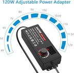 SHNITPWR 4V - 12V Power Supply 10A 120W AC to DC Adapter DC 4V 4.5V 5V 6V 7V 8V 9V 10V 11V 12V Voltage Adjustable Universal Power Converter Transformer 100-240V AC In with 14 Tips & Polarity Converter