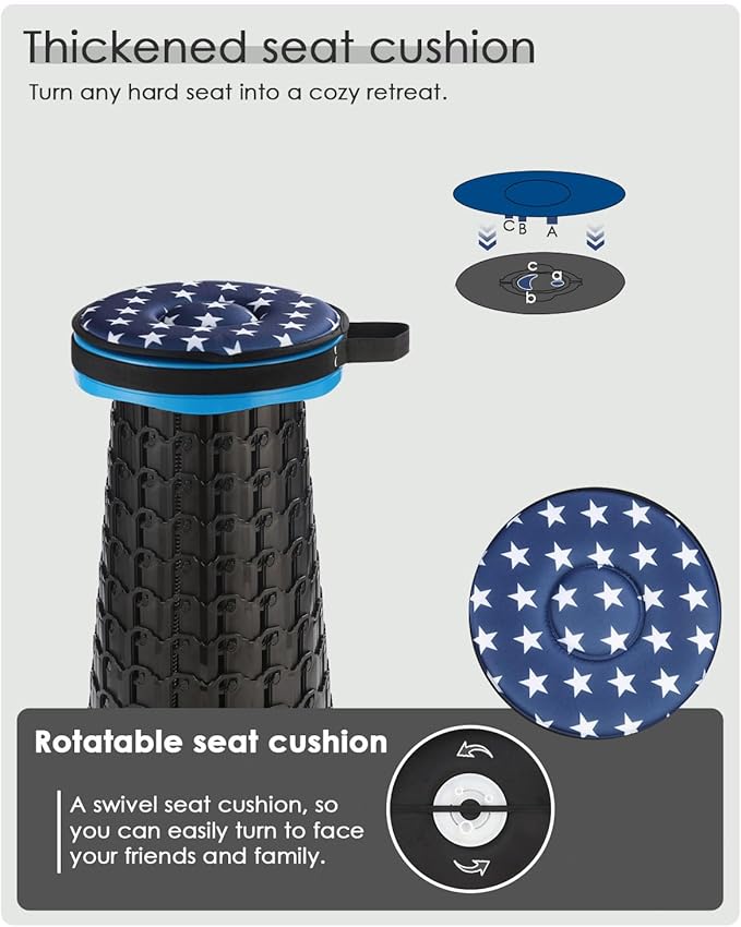 Upgraded Collapsible Stool with Cushion, 800 lbs Heavy Duty Capacity & Lightweight 2.6 lbs, 18-Inch Portable Retractable Folding Stool for Adults, Camping, Fishing, Hiking, BBQ, Travel, Outdoor Events