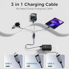 Universal Travel Adapter with 3-in-1 Charging Cable, International Power Adapter with 1 AC Outlet, 1 USB-A & 2 USB-C Ports, Works in 150+ Countries (US/EU/UK/AU), Not a Voltage Converter