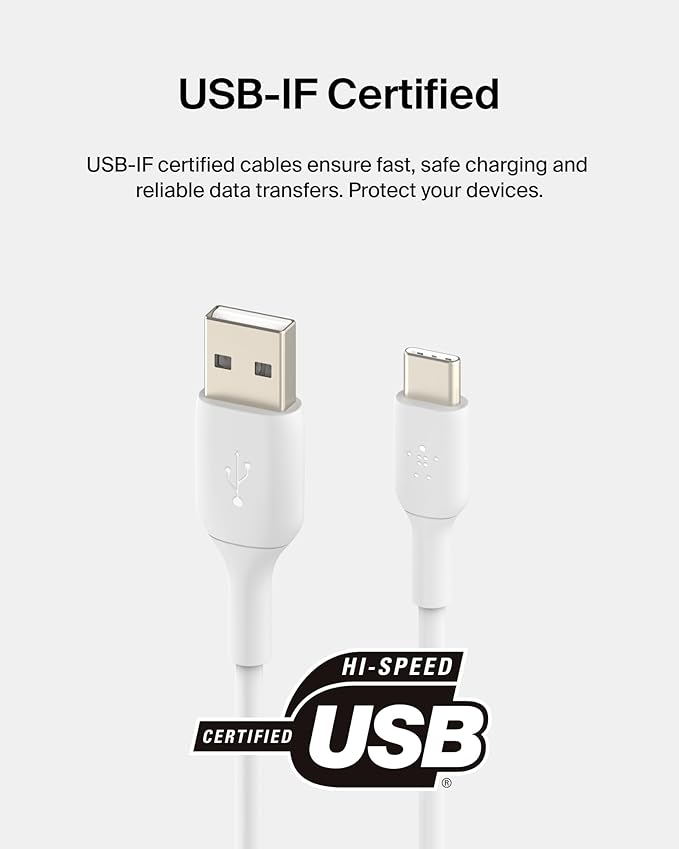 Belkin USB A to USB C Cable 2-Pack, 3.3ft, 15W - Type C Charger, iPhone Charger Cord for iPhone 16 & 15, Galaxy S25, Pixel 9, iPad Pro, Airpods Pro, Switch, CarPlay & More - White