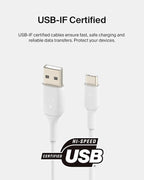 Belkin USB A to USB C Cable 2-Pack, 3.3ft, 15W - Type C Charger, iPhone Charger Cord for iPhone 16 & 15, Galaxy S25, Pixel 9, iPad Pro, Airpods Pro, Switch, CarPlay & More - White