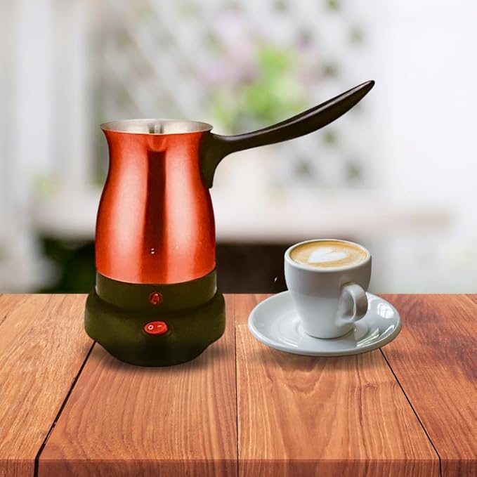 Electric Turkish Coffee Maker Kettle Pot Stainless Steel Cool Touch Handle Travel Size, Fast Boil & Keeps Water Boiling for Arabic & Greek Coffee, Tea 0.3L (RED)