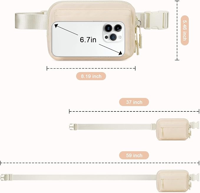 Fanny Packs for Women Men,Belt Bag,Water-resistant Crossbody Bag with 4 Zipper Pockets,Fashion Waist Packs with Adjustable Strap for Workout/Running/Yoga/Shopping/Hiking,Beige