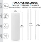 Volhoply 20oz Plastic Skinny Tumbler,Double Wall Tumblers with Lid and Straw,Reusable Travel Iced Coffee Mug,BPA Free Matte Acrylic Water Cups With Straw for Parties,DIY Gifts(White,1 Set
