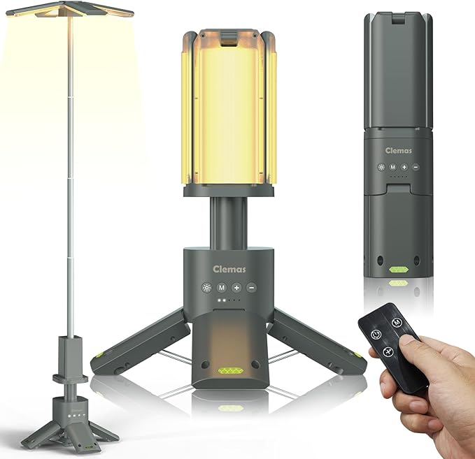Clemas Telescopic Camping Lights with Remote Control,14000 mAh Rechargeable,6000LM Led Lanterns with Memory Function, Dimmable Magnetic Job Work Light,Tent Lamp,Portable Power Supply IPX5 (Space Gray)