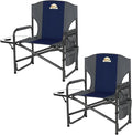 Colegence Oversized Directors Camping Chair Set of 2 Support 600 LBS, Heavy Duty Folding Outdoor Chairs with Detachable Side Pocket and Adjustable Side Table for Outside Beach,Lawn,Fishing (Blue)