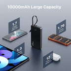 JUOVI 25W Portable Charger, 10000mah Power Bank Fast Charging with Built-in USB-C Cable, Battery Pack with LED Display, Portable Phone Charger for iPhone 17 16 15 14 Samsung S24 S23 iPad Tablets