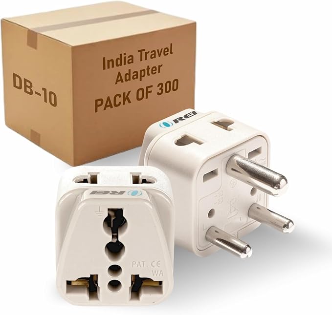 OREI World (USA, UK, China & More) to India (Type D) Travel Adapter Plug – 2 in 1 Dual Port – CE Certified & RoHS Compliant – 300 Pack – Beige (DB-10-300PK)