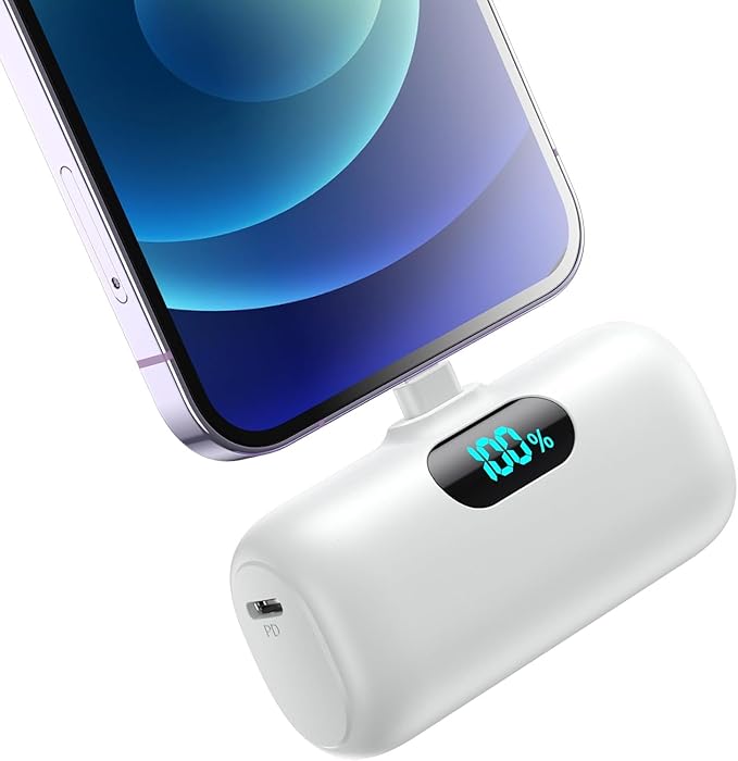 Small Portable Charger for iPhone,Upgraded 5000mAh PD Fast Charging Power Bank,Mini Plug-in Battery Pack Backup Charger Compatible with iPhone 14/14 Pro Max/13/13 Pro/12 Pro/11/XS/XR/X/8/7/6 etc-White