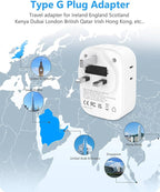 LENCENT US to UK Ireland Travel Plug Adapter, PD 45W Grounded Type G Adapter for Travel with 4 Outlets 4 USB Ports(2 USB C), Power Plug for US to Dubai Scotland British London England Singapore