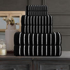 CASA COPENHAGEN Ecstatic 6Pcs 100% Egyptian Cotton Large Designer Towels Gift Set- Pitch Black, 600GSM, 2Bath 2Hand 2Washcloths, Bath Towels for Bathroom Set for Women & Men