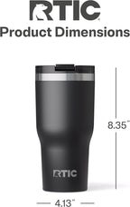 RTIC 30oz Essential Tumbler with Lid, Ceramic Lined, Insulated, Stainless Steel, Metal, Double Wall Vacuum-Insulation, Travel Cup for Iced Coffee, Tea, Hot and Cold Drink, Black