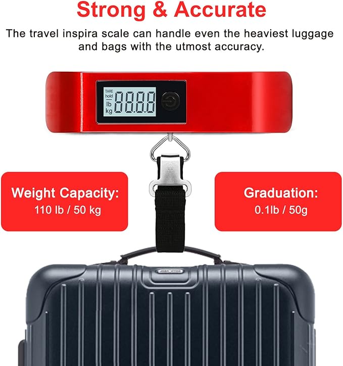 travel inspira Luggage Scale, Travel Essentials, Portable Digital Hanging Baggage Scale for Travel, Suitcase Weight Scale