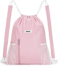 WANDF Drawstring Backpack with Shoulder Pad Sports Gym Backpack with Mesh Pocket String Bag for Women Men(Pink)