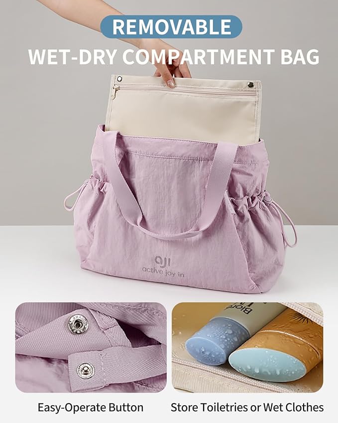 Gym Tote Bag for Women, Lightweight Yoga Mat Bag with Wet Dry Storage Pocket & Multi Pockets