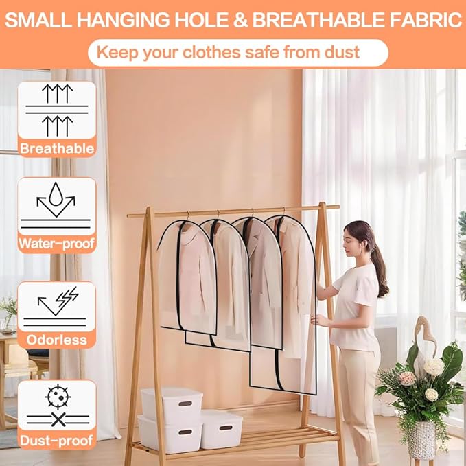 Garment Bags for Hanging Clothes (Set of 12) Suit Cover Travel Garment Bag for Closet Clothes Storage Bag Plastic Suit Bags for Closet Storage Bag with Zipper for Coats, Jackets, Shirts