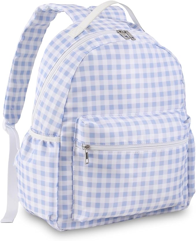 DYSHAYEN Gingham Kids Backpack,15 Inch School Backpack for Girls Boys,Kindergarten Large Bookbag Age 5-8 for Birthday Gifts School Overnight (Blue)