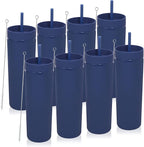 Volhoply 20oz Tumbler with Lid and Straw 8 Pack,Double Wall Plastic Skinny Tumblers Bulk,Reusable Travel Cute Coffee Mug,BPA Free Matte Acrylic Water Cups With Straw for Party,DIY Gifts(Navy, 8 Set)