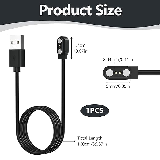 Vancle 2 Pack VeryFit Smartwatch Charger Cable, Magnetic USB Charging Cable for Veryfit Smart Watch ID205L, ID205U, IDW28, ID207, IDW13, IDW15, IDW19, ID208 Plus, ID208BT, ID206 and More (3.3ft/100cm)
