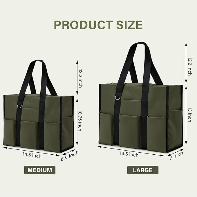 Becokan Large Tote Bag for Women Waterproof with 12 Pockets Top Zipper Closure Utility Teacher Nurse Bags for Work School