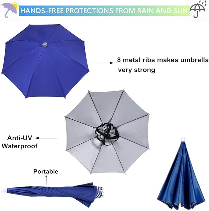 3 Pack Umbrella Hat, Sports Head Umbrella Hats for Adult Women, 26" Diameter Folding Waterproof Rainbow Fishing Headwear for Outdoor Party Beach Hiking