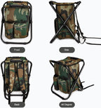 YESIACE Portable Hiking Camouflage Camping Stool, Folding Camping Chair Stool Backpack with Cooler Insulated Picnic Bag