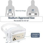 Packism Clear Fanny Pack Stadium Approved - 2-Pack Plus Size 35-51 inches Adjustable Strap Clear Belt Bag for Women Men Transparent Waist Bag for Concerts, Sporting Events, 1 Black & 1 White
